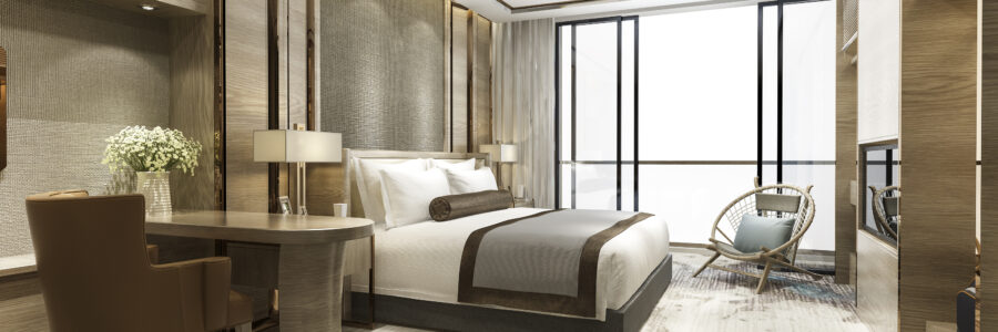 3d rendering luxury classic modern bedroom suite in hotel